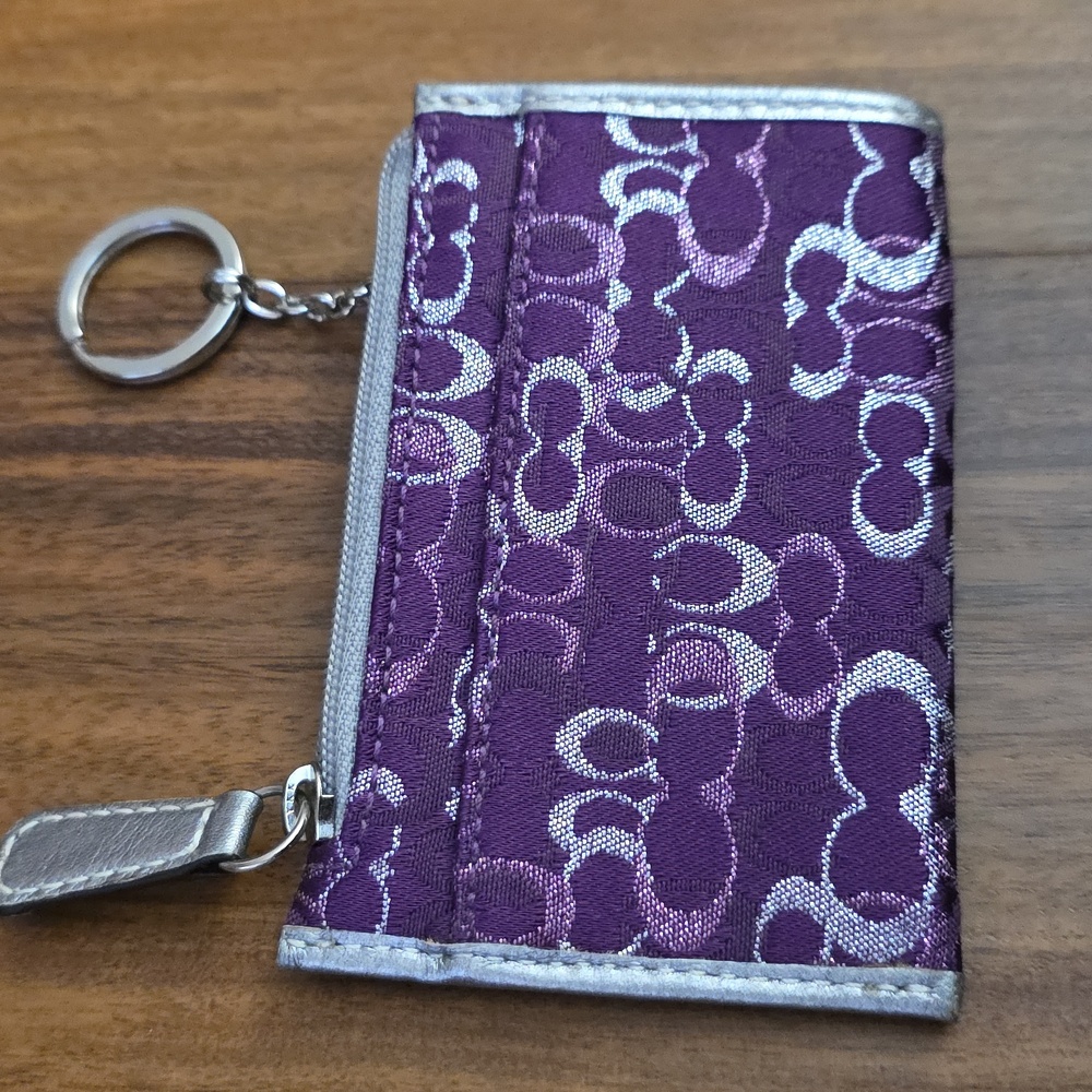 Coach Signature Mini Coin Case Wallet Keyring Purple New - Picture 2 of 7